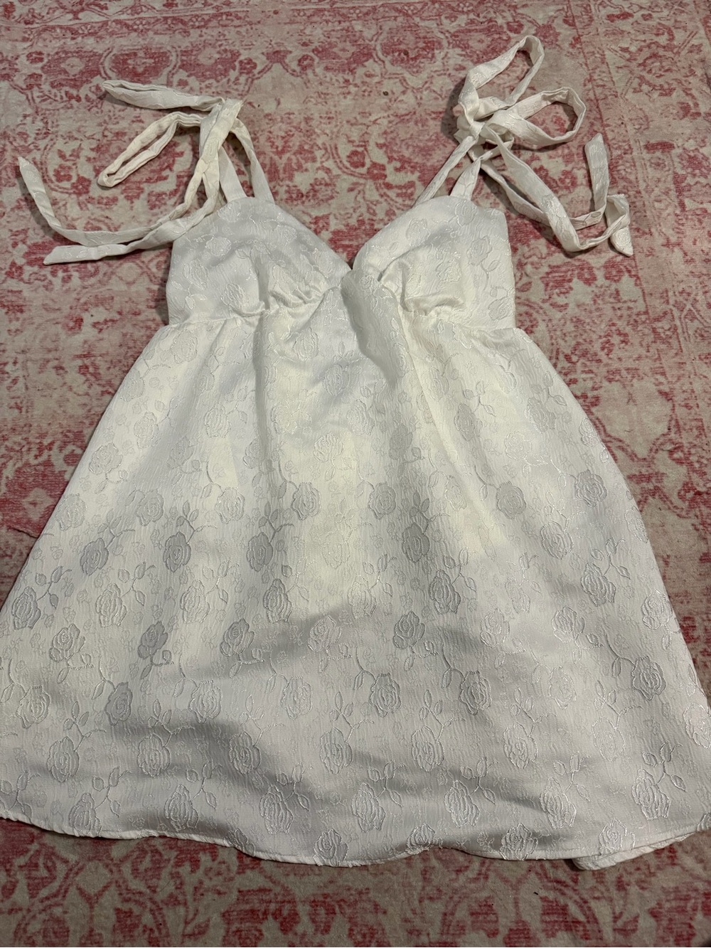 Lulu's White Floral Lace Tie-Shoulder Dress